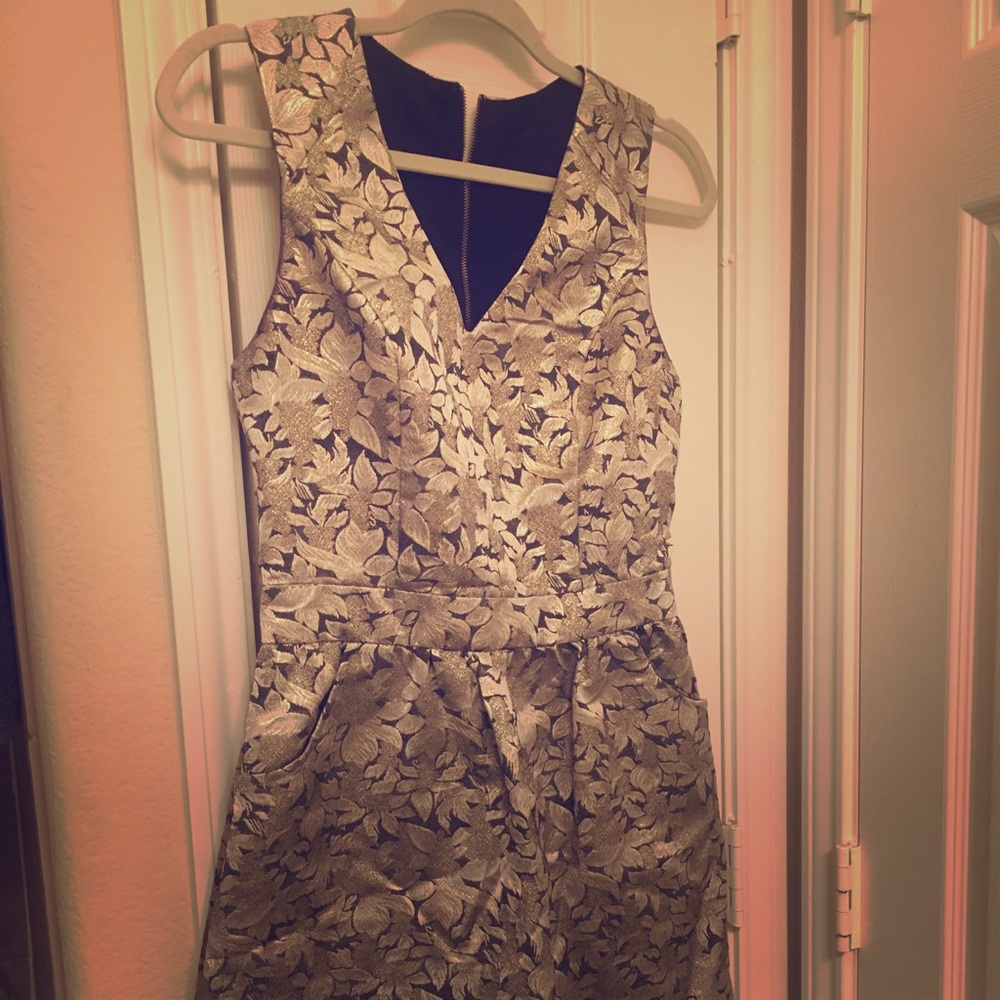 Gorgeous Black & Gold Floral Fit & Flair  Dress